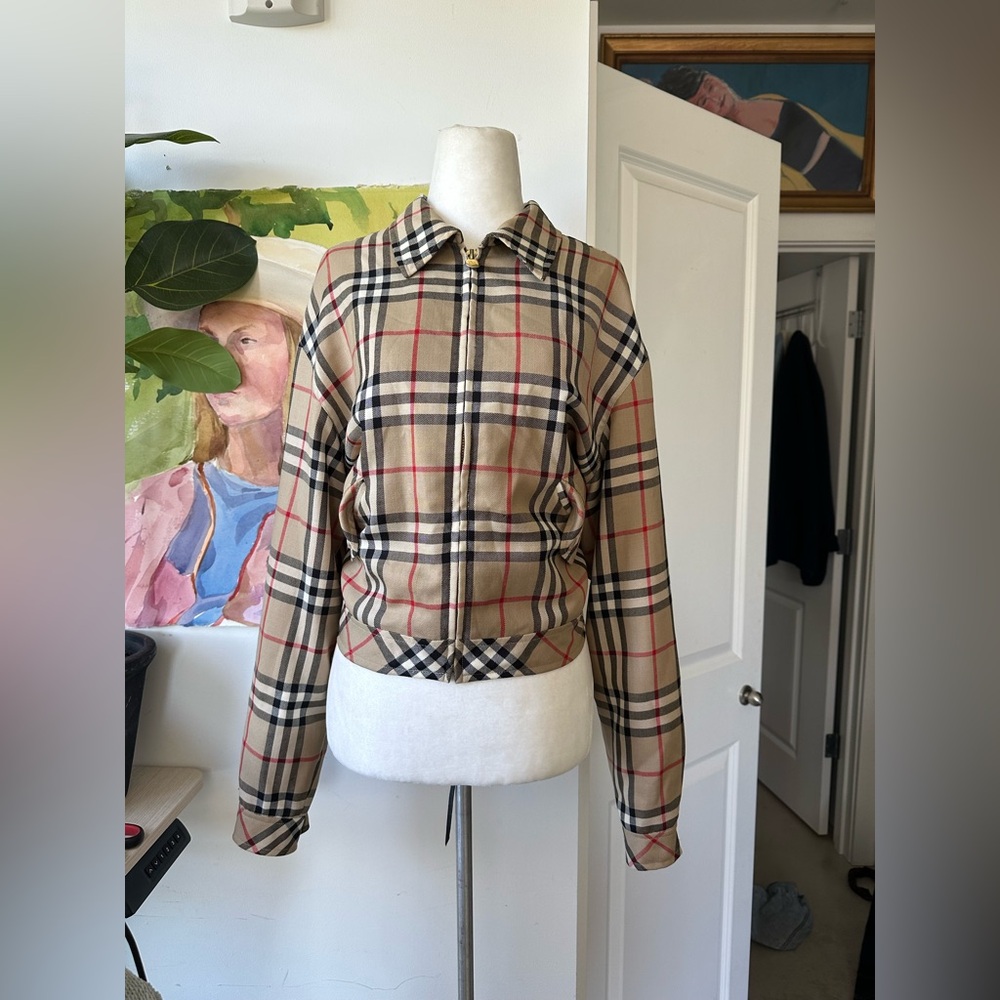 Authentic 90s Burberry bomber jacket wool plaid nova check size 6
